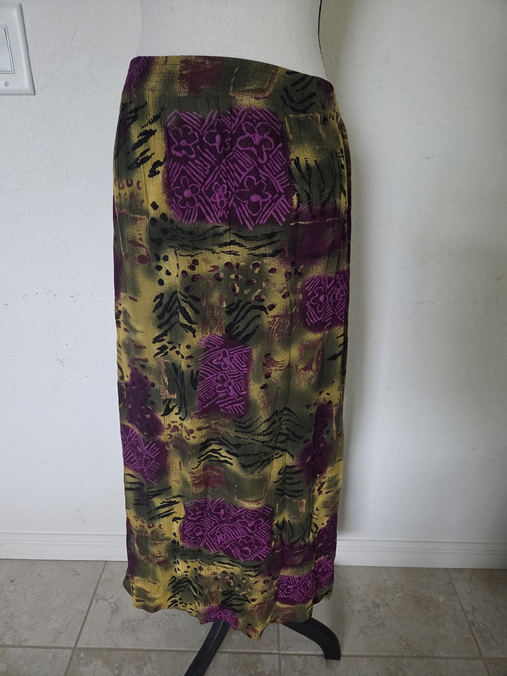 Vintage Dress Barn Grunge Floral Rayon Maxi Skirt Size L Patchwork Print 90s